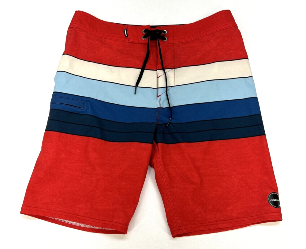 Oneill Hyperfreak Swim Trunks Mens 28 Drawstring Pocket Red White Blue